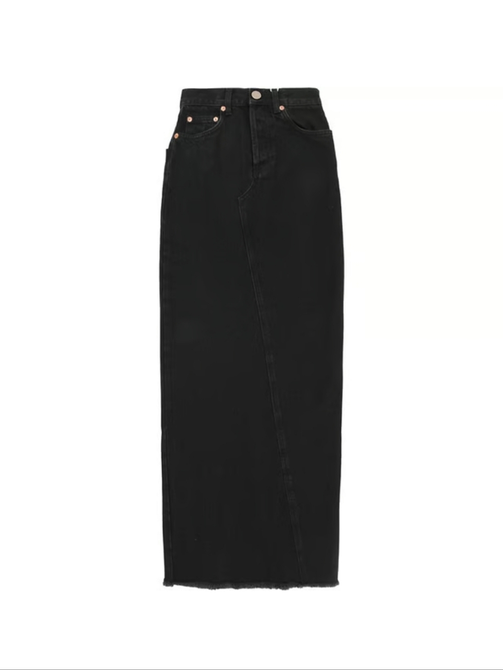 Black Maxi Denim Pencil Skirt - Classic High-Rise Style